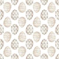 Happy Easter seamless pattern with eggs. Print of the Christian Spring Holiday. Festive decoration drawn in black and gold lines with abstract elements on white background. Vector flat illustration