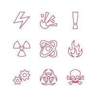 conjunto de diseño plano de icono de contorno de advertencia de radiación peligrosa vector