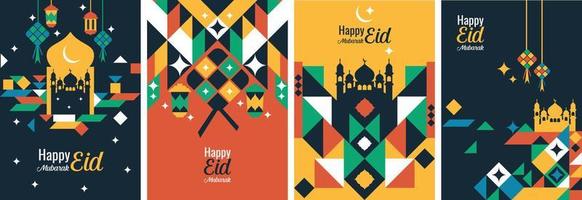 Eid Al Fitr Mubarak abstract geometric wallpaper background. Islamic poster and banner rectangle, triangle, circle element. Vector illustration