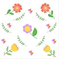 Pattern with spring flowers and butterflies on a white background. Seamless vector floral pattern.