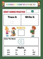 Kindergarten Sight Words Practice vector