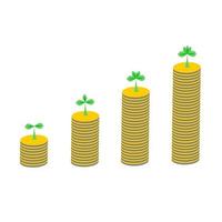 A young plant grow up on the coin tower. financial concept white background. growth concept. vector