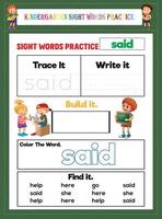 Kindergarten Sight Words Practice vector