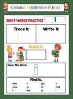 Kindergarten Sight Words Practice vector