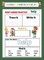 Kindergarten Sight Words Practice vector