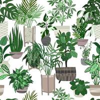 concepto de jungla urbana, patrones sin fisuras con plantas de interior vector