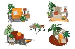 Set of five hand drawn interior compositioons vector