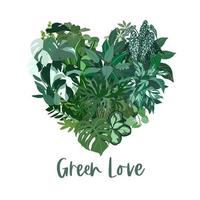 Heart shape made of tropical plants leaves vector