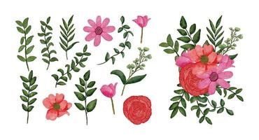 Set of separate parts and bring together to beautiful bouquet of flowers vector