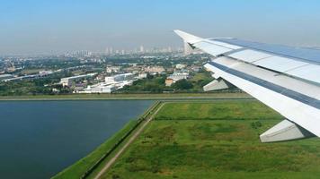 Aerial view from descending airplane video