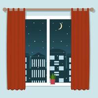 home interior window to the street, color vector illustration flat