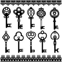 Set of vintage keys, color vector illustration flat