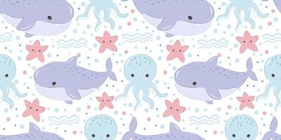 adorable shark and octopus seamless pattern vector