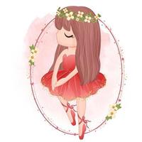 Cute Little Ballerina In Red Dress vector