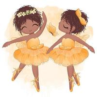pequeña bailarina linda en vestido amarillo vector