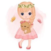 Cute Girl With Pink Dress Illustration vector