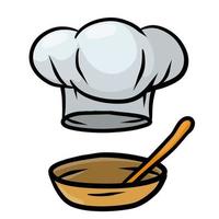 Chef hat and dish. Wooden spoon vector