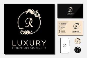 Golden elegant logo with frame and initial R vector