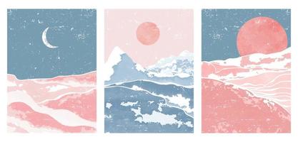 set of Mid century modern minimalist art print. Abstract mountain contemporary aesthetic backgrounds landscapes. vector illustrations