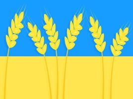Ukraine flag with wheat field and blue sky. Vector label