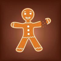 hombre de pan de jengibre de dibujos animados con mordedura o brazo faltante roto. ilustración de vector de galleta de navidad divertida