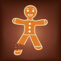 Cartoon gingerbread man with bite or broken missing leg. Funny Christmas cookie vector illustration