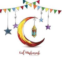 Creative eid mubarak with moon islamic background vector