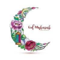 Eid mubarak with decorative moon islamic card background vector