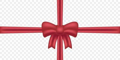 cinta atada de raso roja sobre fondo transparente. lazo de seda con cinta para regalo de Navidad. nudo de satén rojo para regalo de San Valentín adjunto. envoltura de color para caja de regalo. ilustración vectorial aislada. vector