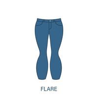 Flare Pants Type of Woman Trousers Silhouette Icon. Modern Women Garment Style. Fashion Casual Apparel. Beautiful Type of Female Jeans Trousers. Slacks, Loose Pants. Isolated Vector Illustration.