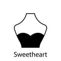 Sweetheart of Fashion Neckline Type for Women Blouse, Dress Silhouette Icon. Black T-Shirt, Crop Top on Dummy. Trendy Ladies Sweetheart Type of Neckline. Isolated Vector Illustration.