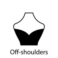 Off Shoulders of Fashion Neckline Type for Women Blouse, Dress Silhouette Icon. Black T-Shirt, Crop Top on Dummy. Trendy Ladies Off Shoulders Type of Neckline. Isolated Vector Illustration.