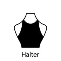 Halter Neckline Type for Women T-Shirt, Blouse, Dress Silhouette Icon Collection. Black Apparel on Dummy with Halter Neckline Type. Trend Woman Halter Type of Neckline. Isolated Vector Illustration.