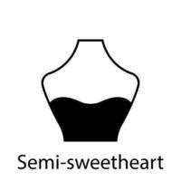 Semi Sweetheart of Fashion Neckline Type for Women Blouse, Dress Silhouette Icon. Black T-Shirt, Crop Top on Dummy. Trendy Ladies Semi Sweetheart Type of Neckline. Isolated Vector Illustration.