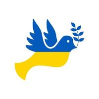 Paloma bandera ucraniana símbolo de paz y solidaridad icono de silueta. paloma azul, amarilla con pictograma de emblema de oliva. amor de paloma, libertad, sin señal de guerra. icono de pájaro patriótico de Ucrania. ilustración vectorial vector