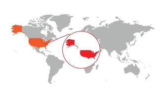 enfoque del mapa de estados unidos. mapa del mundo aislado. aislado sobre fondo blanco. ilustración vectorial vector