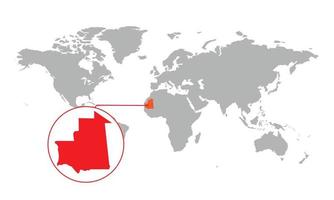 enfoque del mapa de mauritania. mapa del mundo aislado. aislado sobre fondo blanco. ilustración vectorial vector