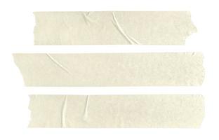 Set of three beige blank paper tape stickers isolated on white background. Template mock up photo