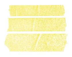 Set of three yellow blank paper tape stickers isolated on white background. Template mock up