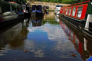 A view of some Barges on the Llangollen Canal near the Pontcysylte Aqueduct in North Wales photo