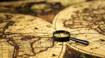 Vintage Map and a Magnifying glass photo