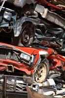 Pile of squashed cars in junkyard in Saskatchewan photo