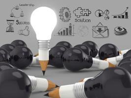 creative design business as pencil lightbulb 3d as business design photo