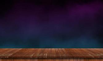 lonely empty wooden table on the dark and smoky background to simulate your product