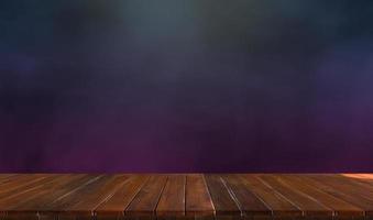 lonely empty wooden table on the dark and smoky background to simulate your product photo