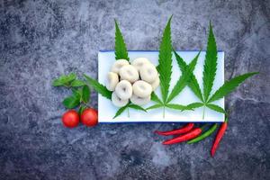 Steamed meatballs  on dark background photo