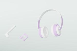 Auriculares de audio 3d blanco púrpura con icono de sonido de música auriculares auriculares abstractos sobre fondo blanco. ilustración de renderizado 3d de audio de música conceptual. foto