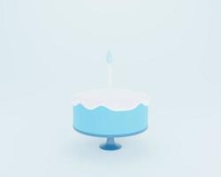 Cute birthday cake 3d rendering blue color  with a candle, Sweet cake for a surprise birthday, mother's Day, Valentine's isolated on a white background with clipping path. photo