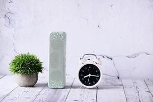 smart speaker and keyboard with copy space on white background photo