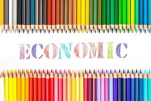 Multi-colored wooden sticks Wooden colouring pencils and Economic on white background photo